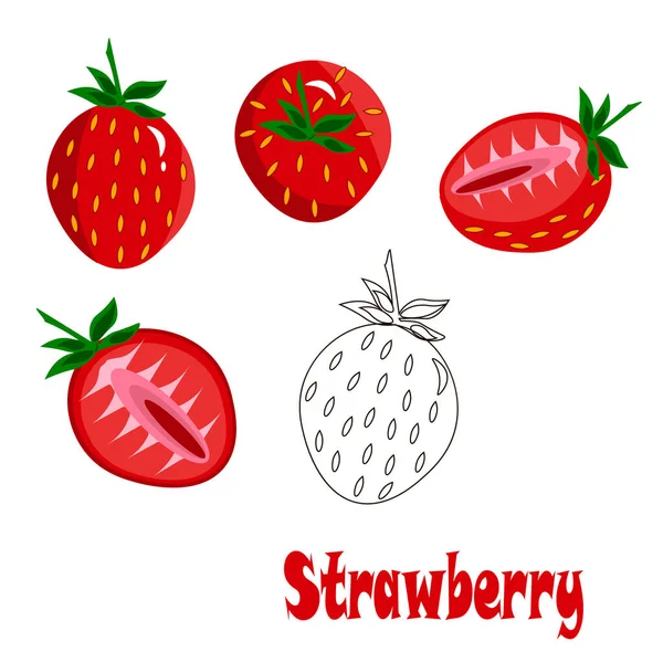 Set Logo Icon Fresh Strawberries Vector Illustration White Background — Stock Vector