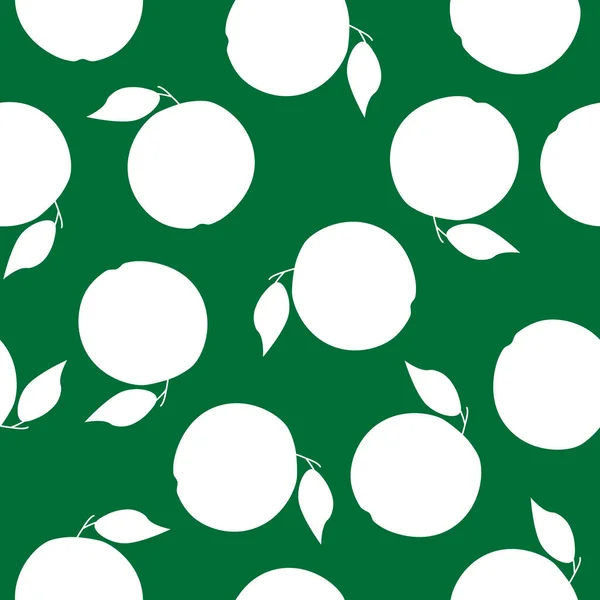 Pommes blanches sur fond vert. Modèle pour l'emballage, tissu. Illustration vectorielle . — Image vectorielle