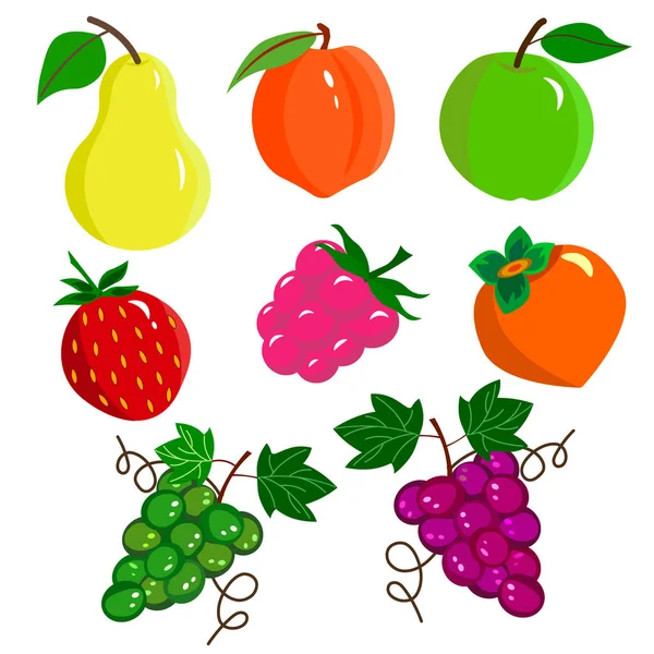 Ilustración vectorial. Conjunto de diferentes frutas.. Ilustración para un logotipo o un icono sobre un fondo blanco . — Archivo Imágenes Vectoriales