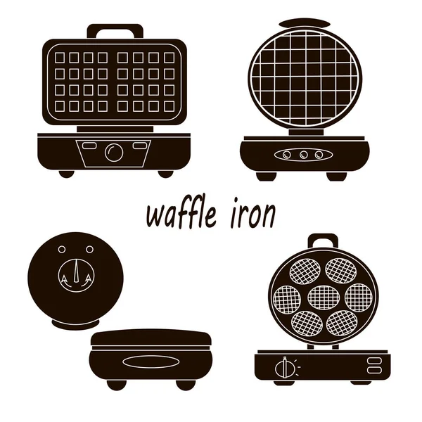 Waffle iron. Conjunto de ilustración vectorial. Logo, icono sobre fondo blanco . — Vector de stock