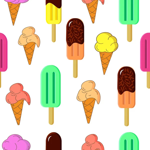 明るいアイスクリームのパターン。白地のイラスト. — ストック写真