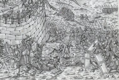 drawing of atack on the castle and battle of the Knights / illustrated in Odessa, Ukraine, december 2017 clipart
