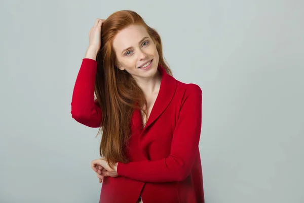 Beautiful young smiling girl with red hair — Stock Photo, Image