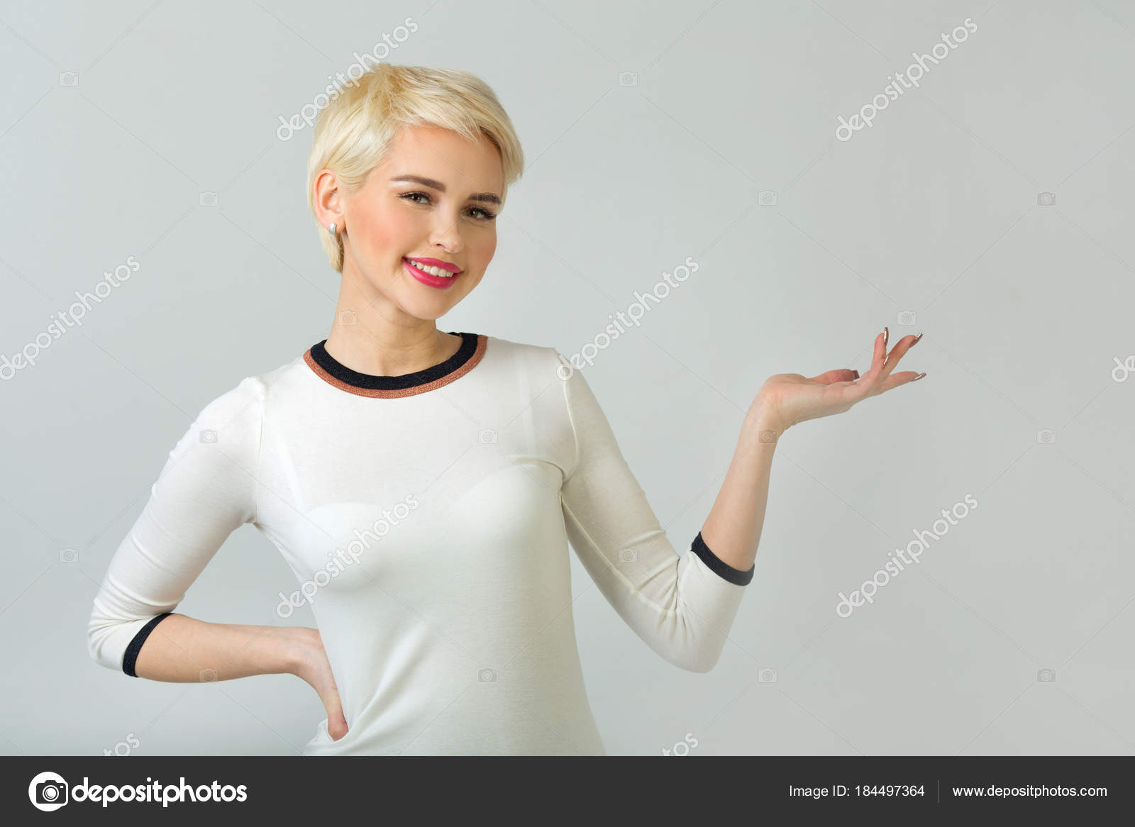 Beautiful Young Girl Short Hair Style Smiling White Background