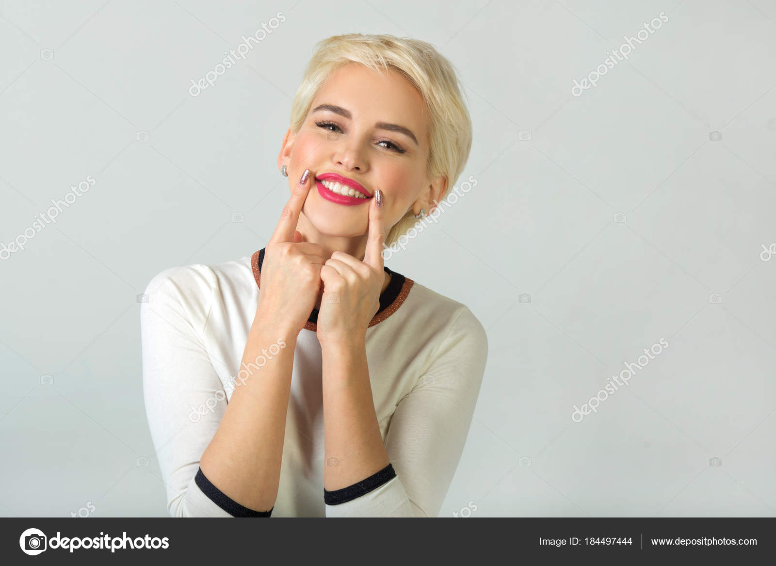 Beautiful Young Girl Short Hair Style Smiling White Background