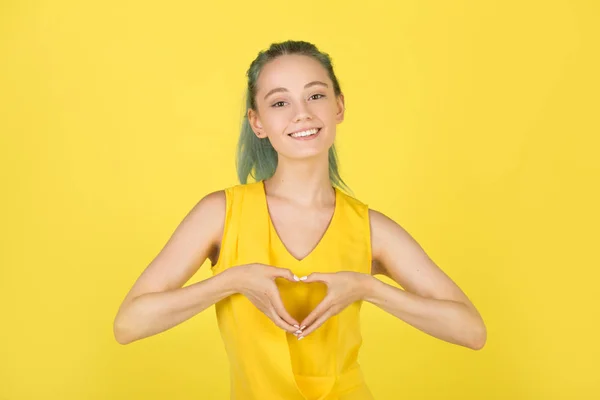 Beautiful Young Woman Yellow Dress Yellow Background — Stock Photo, Image
