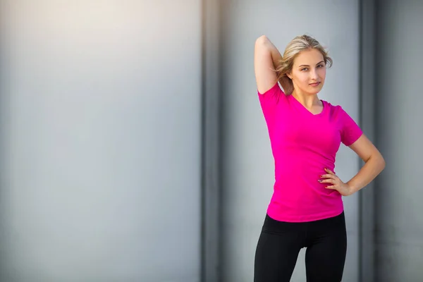 Schöne Junge Frau Sportbekleidung Macht Sport — Stockfoto