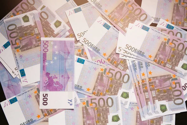 Many Lying Scattered Euro Bills — Stock Photo, Image