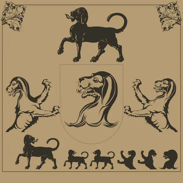 Set heraldische honden — Stockvector