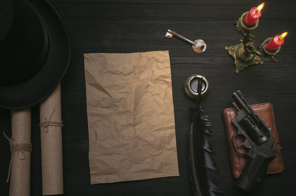 Top secret document information. Privacy. Forbidden material. Key to unraveling. Secret clue concept background.