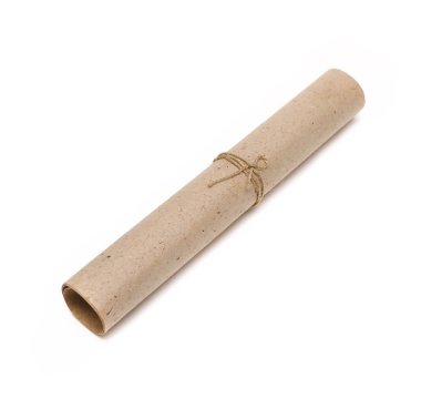 Beyaz arka plan üzerinde izole haddelenmiş kağıt sayfa. Üstten Görünüm.