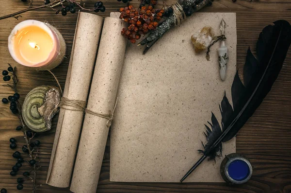 Oude Magische Scroll Papier Vel Met Kopie Ruimte Hekserij Witch — Stockfoto