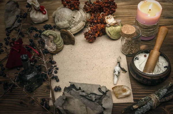 Prastarý Magický Svitek Papíru List Kopií Prostoru Čarodějnictví Witch Doctor — Stock fotografie