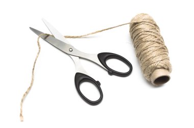 Makas ve halat izole. Kavram arka plan terzilik.