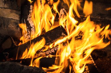 Huş yakıcı şenlik ateşi içinde günlüğe kaydeder. Yangın ve köz arka plan.
