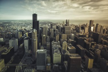 Tilt shift etkisi ile Chicago Downtown - havadan görünümü