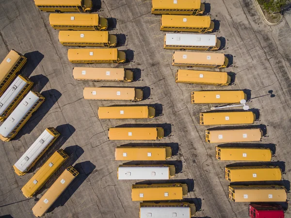 Pohled shora žlutý školní autobusy. — Stock fotografie