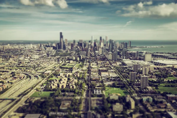 Chicago Downtown flygfoto med Tilt Shift effekt — Stockfoto