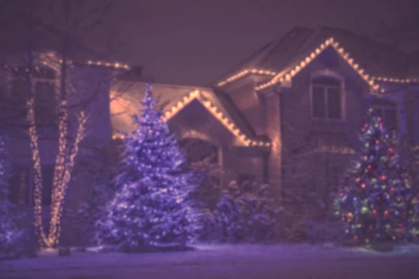 Sezónní Vánoční Dům Světla Dekorace Venkovní Rozmazané Rozostřeného Pohledu Vánoční — Stock fotografie