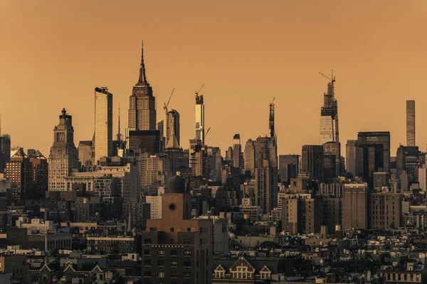 Tramonto Sopra Grattacieli Manhattan New York Effetto Luce Applicato — Foto Stock