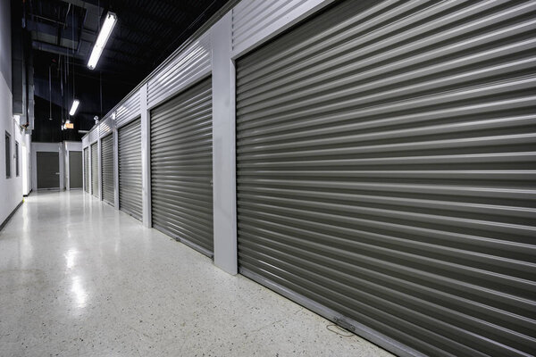 Storage facilities with gray doors. Moving, storage concept.