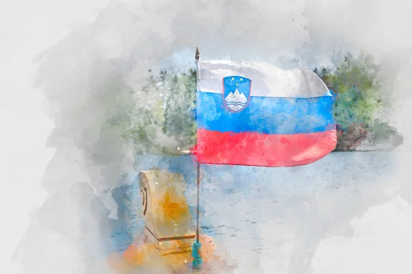 Slowenien Flagge auf Wind, Aquarell — Stockfoto
