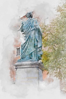 Anıt Nicolaus Copernicus Torun'da dijital suluboya illüstrasyon