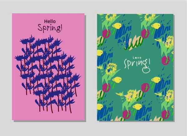 Satz Frühlingskarten — Stockvektor