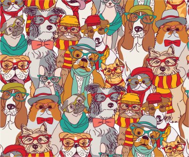hipster köpek ve kedi desen