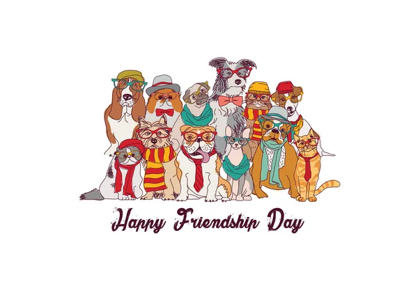 Journée d'amitié avec les chats et les chiens — Image vectorielle