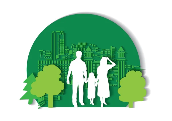 Silhouette of city and family. — Stock Vector