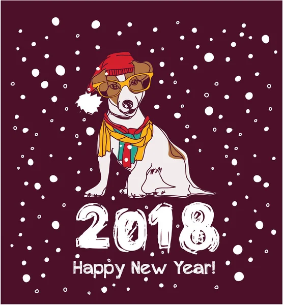 Νέο έτος κάρτα με χιόνι και το σκυλί — Διανυσματικό Αρχείο