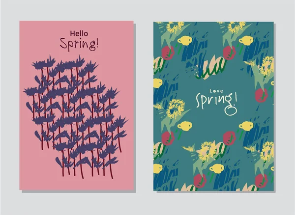 Conjunto primavera de tarjetas florales — Archivo Imágenes Vectoriales