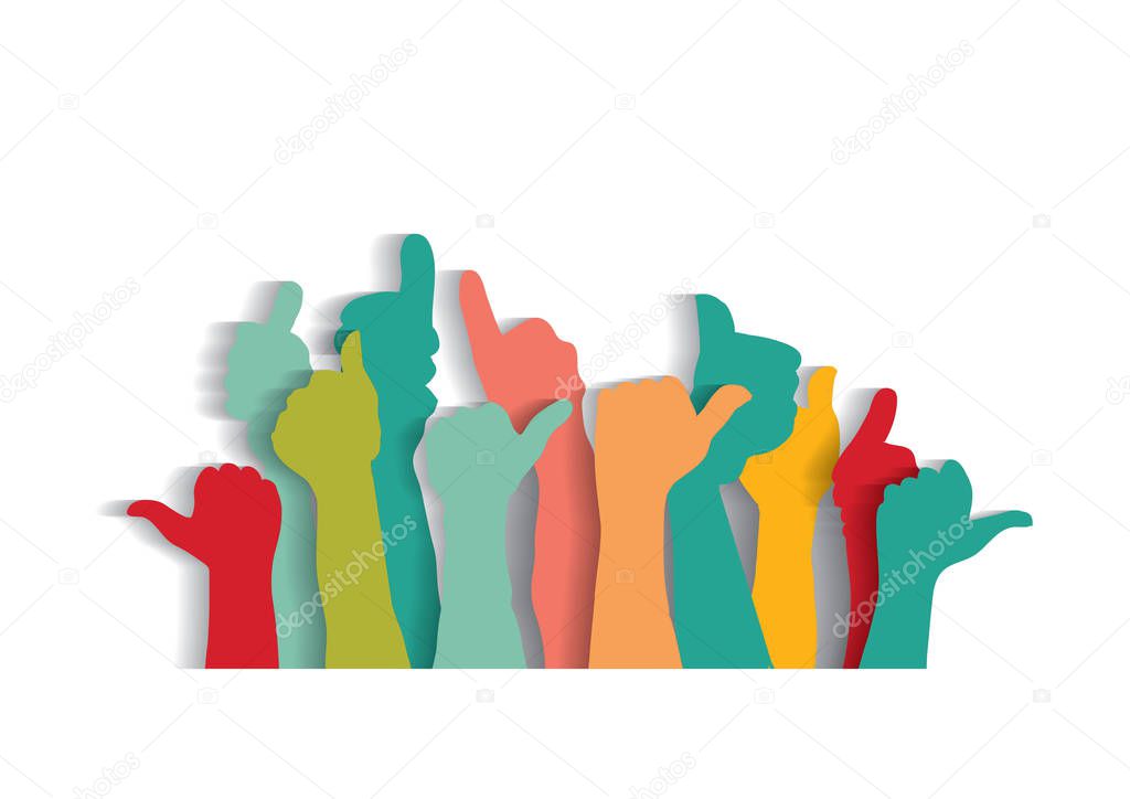 Rised hands in thumb up sign