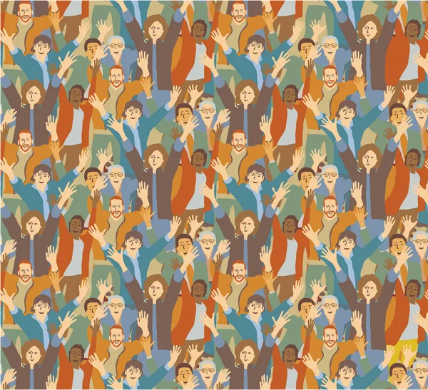 Grande Foule Gens Heureux Modèle Sans Couture Illustration Vectorielle Couleur — Image vectorielle