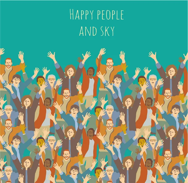 Una Gran Multitud Gente Feliz Ilustración Vectorial — Vector de stock