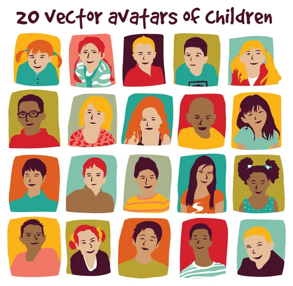 Grupo Niños Avatares Conjunto Ilustración Del Vector Color — Archivo Imágenes Vectoriales