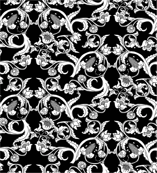 Old Slavic Vintage Ornament Flowers Black White Seamless Pattern Monochrome — Stock Vector