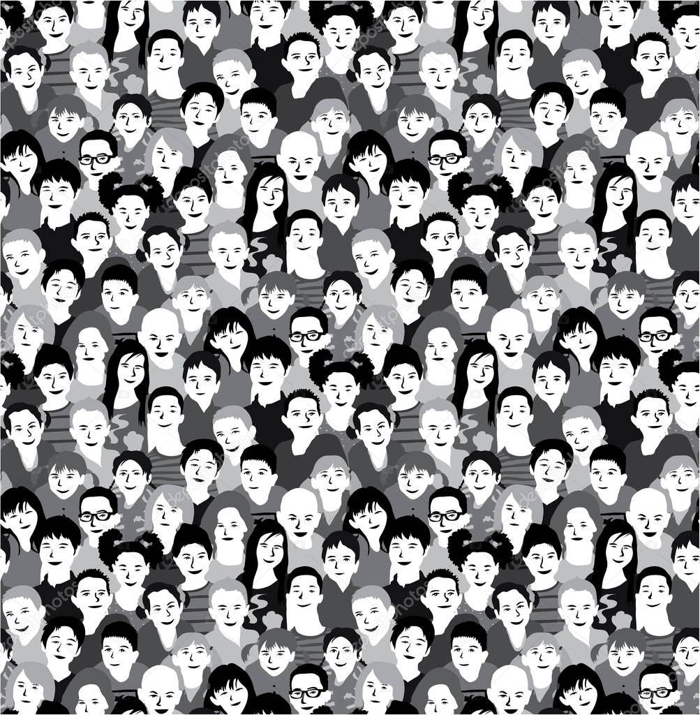 Big crowd happy people  on white. vector illustration