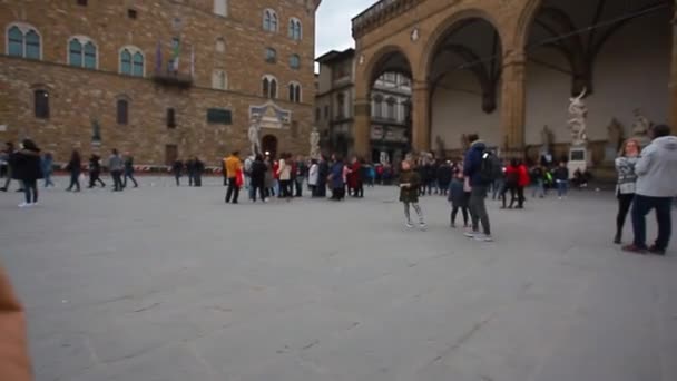 Palazzo Vecchio Florencia Durante Día Invierno Nublado — Vídeos de Stock