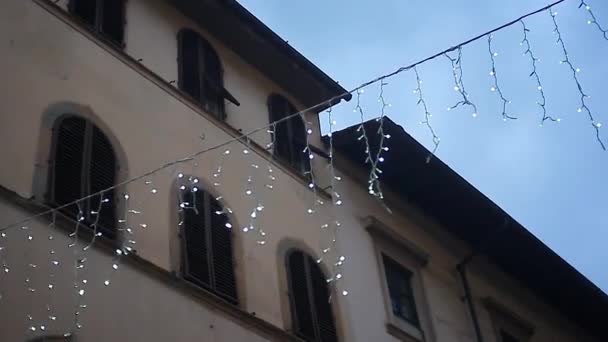 Kerst Decoratieve Verlichting Italiaanse Straten — Stockvideo