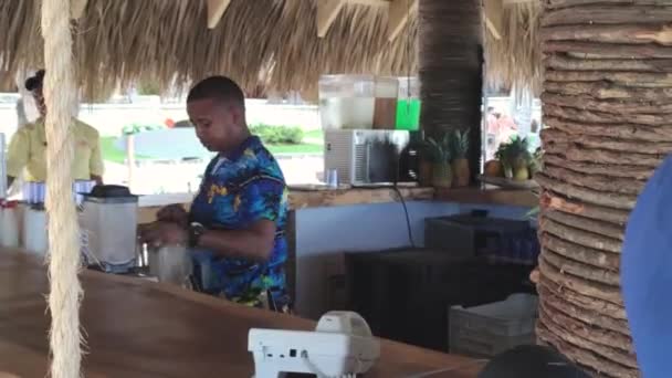 Dominikánský Barman Pracující Resortu — Stock video