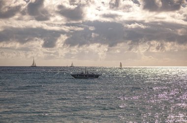 Boats on the sea on the horizon