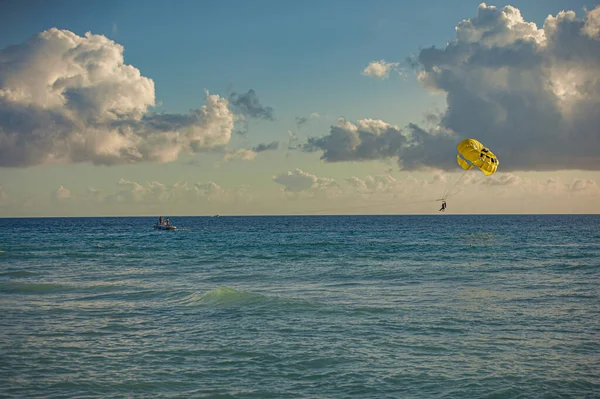 Paraglider in de zee bij zonsondergang — Stockfoto