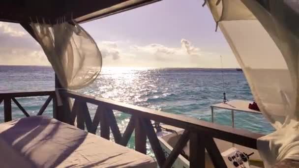 Откидывающиеся Шторы Видом Карибское Море Пляже Доминикус Доминиканской Республике — стоковое видео