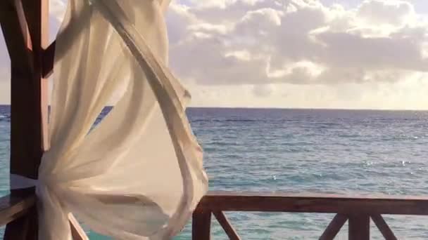 Schommelende Gordijnen Met Uitzicht Caribische Zee Dominicus Beach Dominicaanse Republiek — Stockvideo