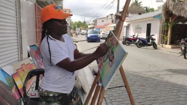 Bayahibe Dominican Republic January 2020 Painter Artist Painting Bayahibe Streets — Stockvideo