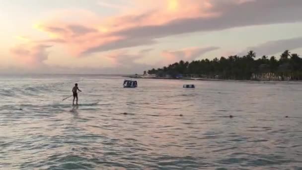 Серфінг Заході Сонця Домініканській Республіці Баяхібе — стокове відео