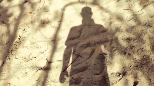 Schatten Der Person Auf Sand Bei Sonnenuntergang — Stockvideo