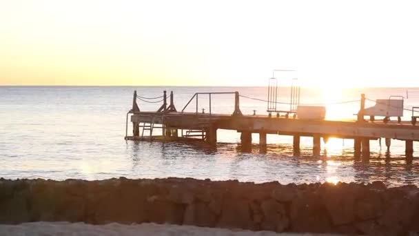Pier Vid Solnedgången Bayahibe Dominikanska Republiken — Stockvideo